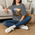 Camping Aussie T-Shirt — "First One Awake" Scenic Mountain Sunrise Tee
