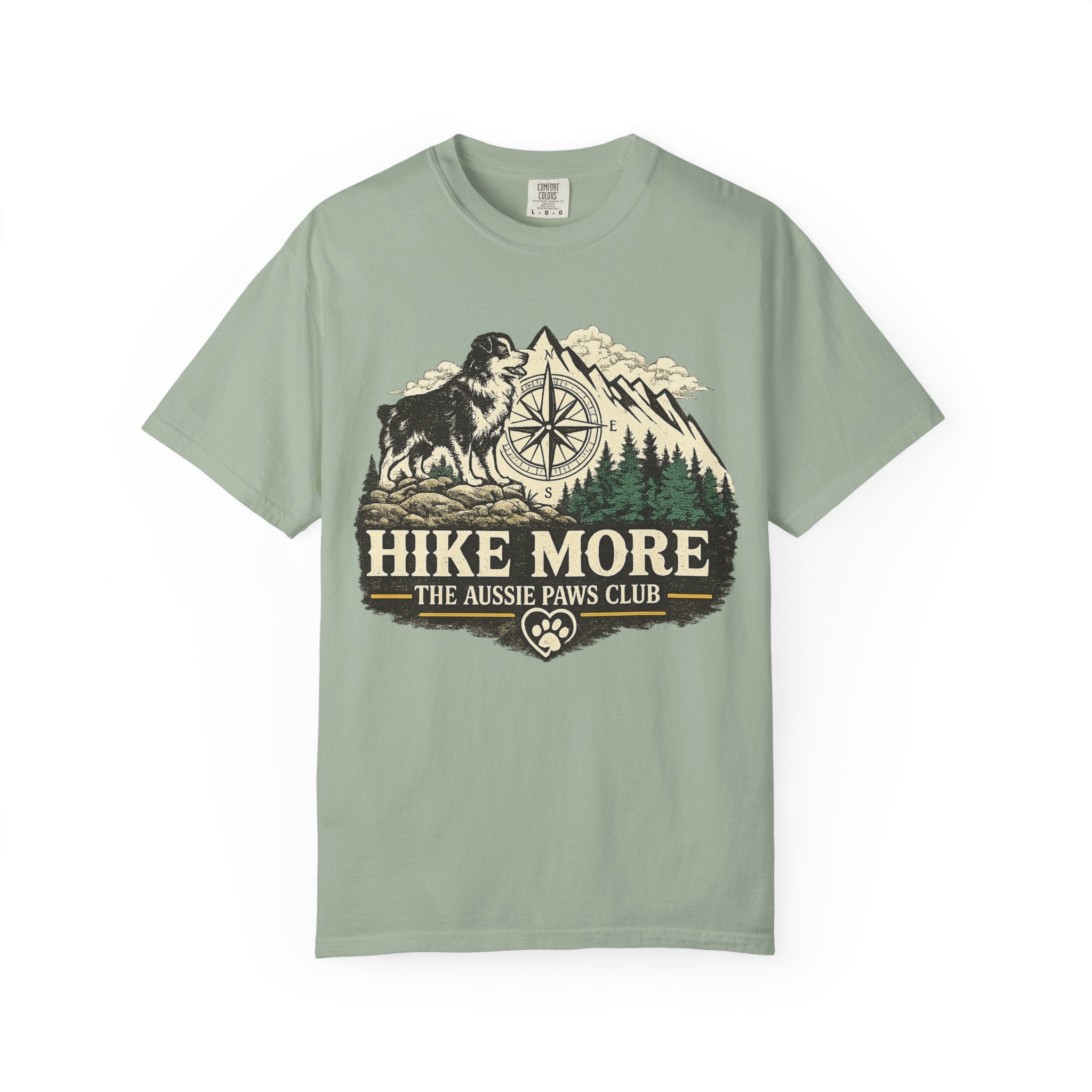 Hike More Australian Shepherd T-Shirt | Vintage Compass Mountain Trail Tee