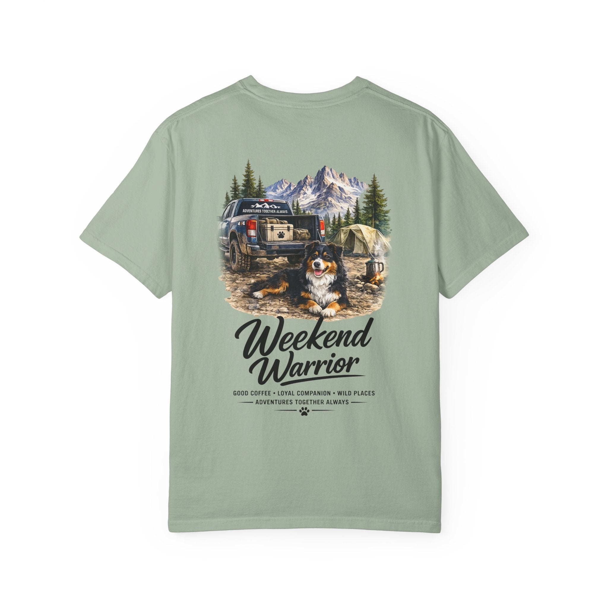 Weekend Warrior Australian Shepherd T-Shirt | Black Tri Aussie Camping Tee | Comfort Colors