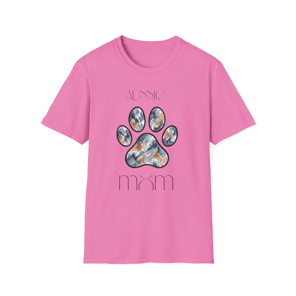 Aussie Mom Merle Paw Print T-Shirt | Watercolor Blue Merle Australian Shepherd Shirt
