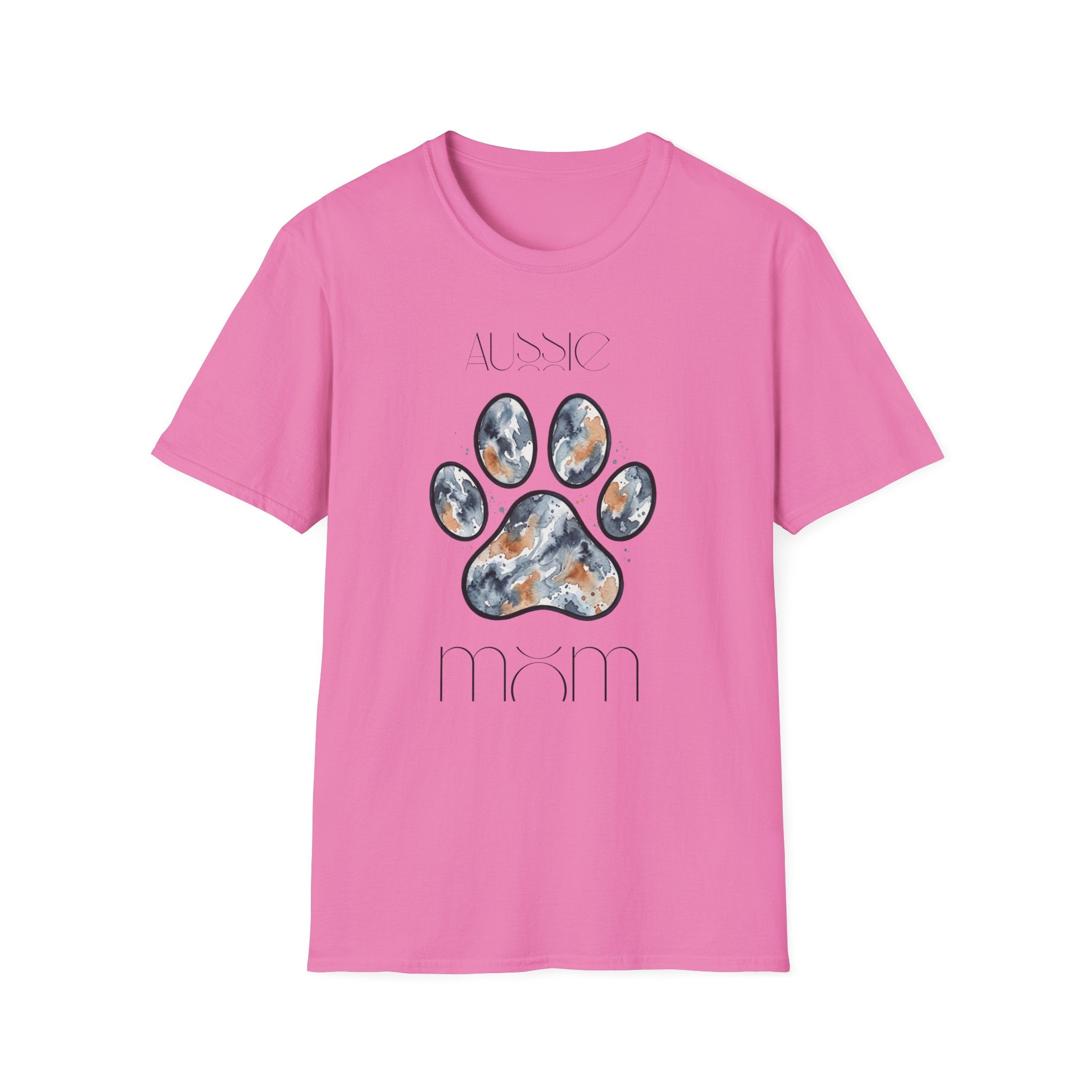 Aussie Mom Merle Paw Print T-Shirt | Watercolor Blue Merle Australian Shepherd Shirt