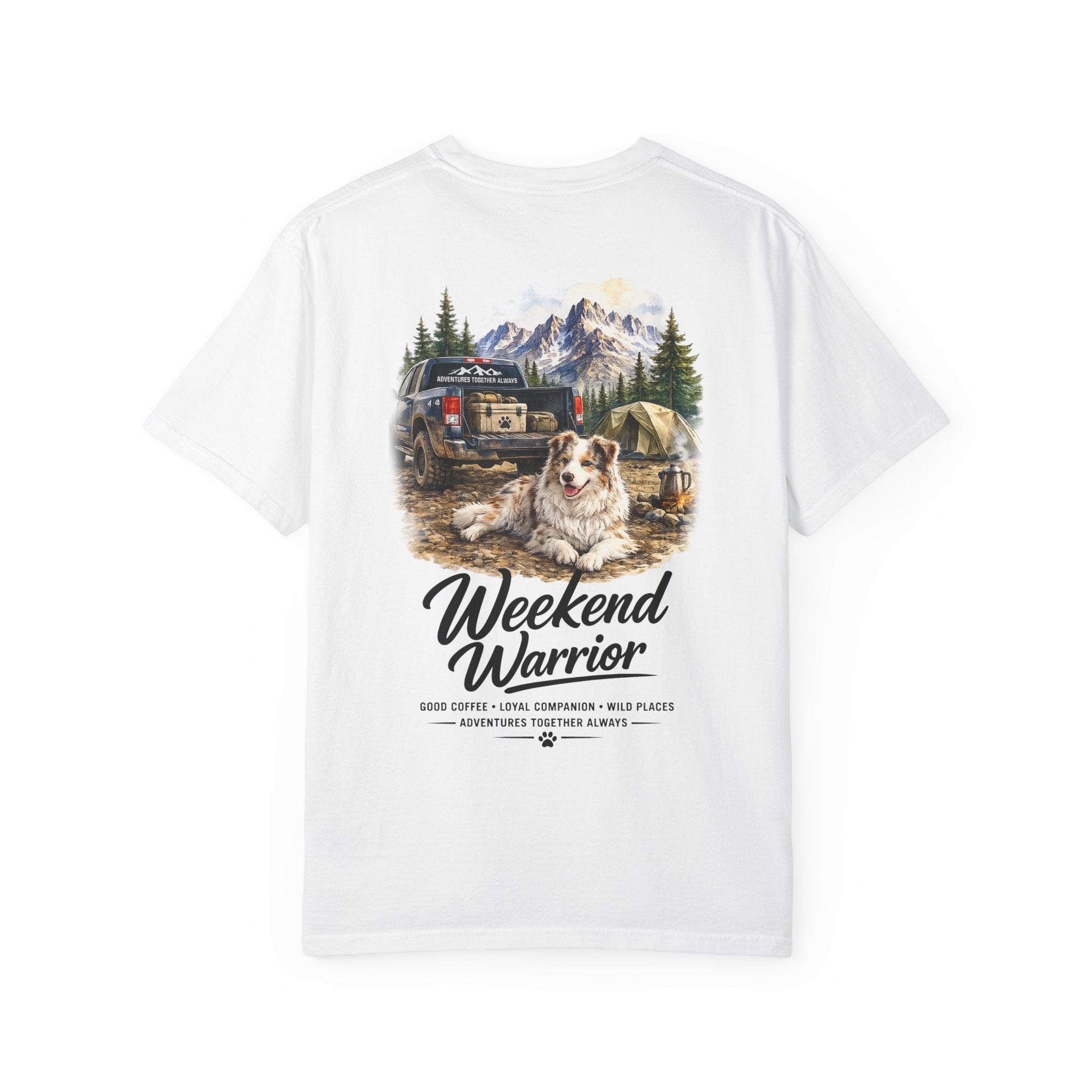 Weekend Warrior Australian Shepherd T-Shirt | Red Merle Aussie Camping Tee | Comfort Colors
