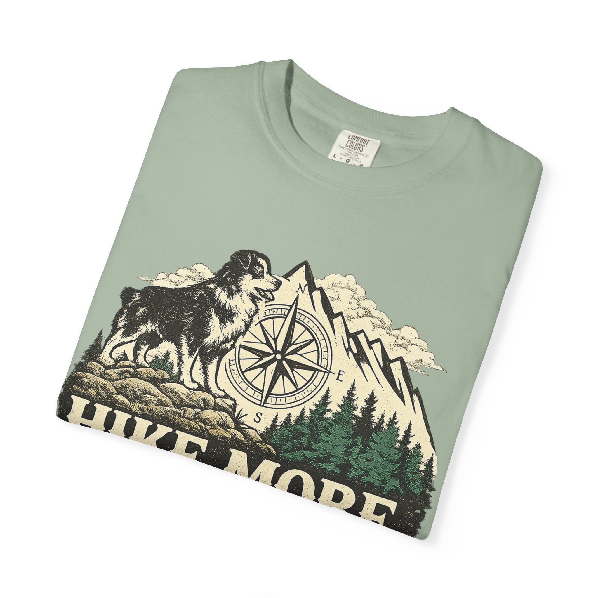 Hike More Australian Shepherd T-Shirt | Vintage Compass Mountain Trail Tee